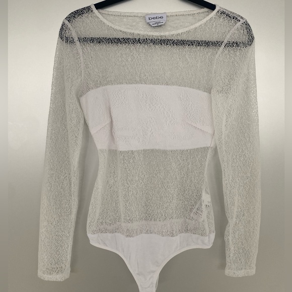 BEBE mesh bodysuit WHITE Bridal Sz S - Picture 1 of 5